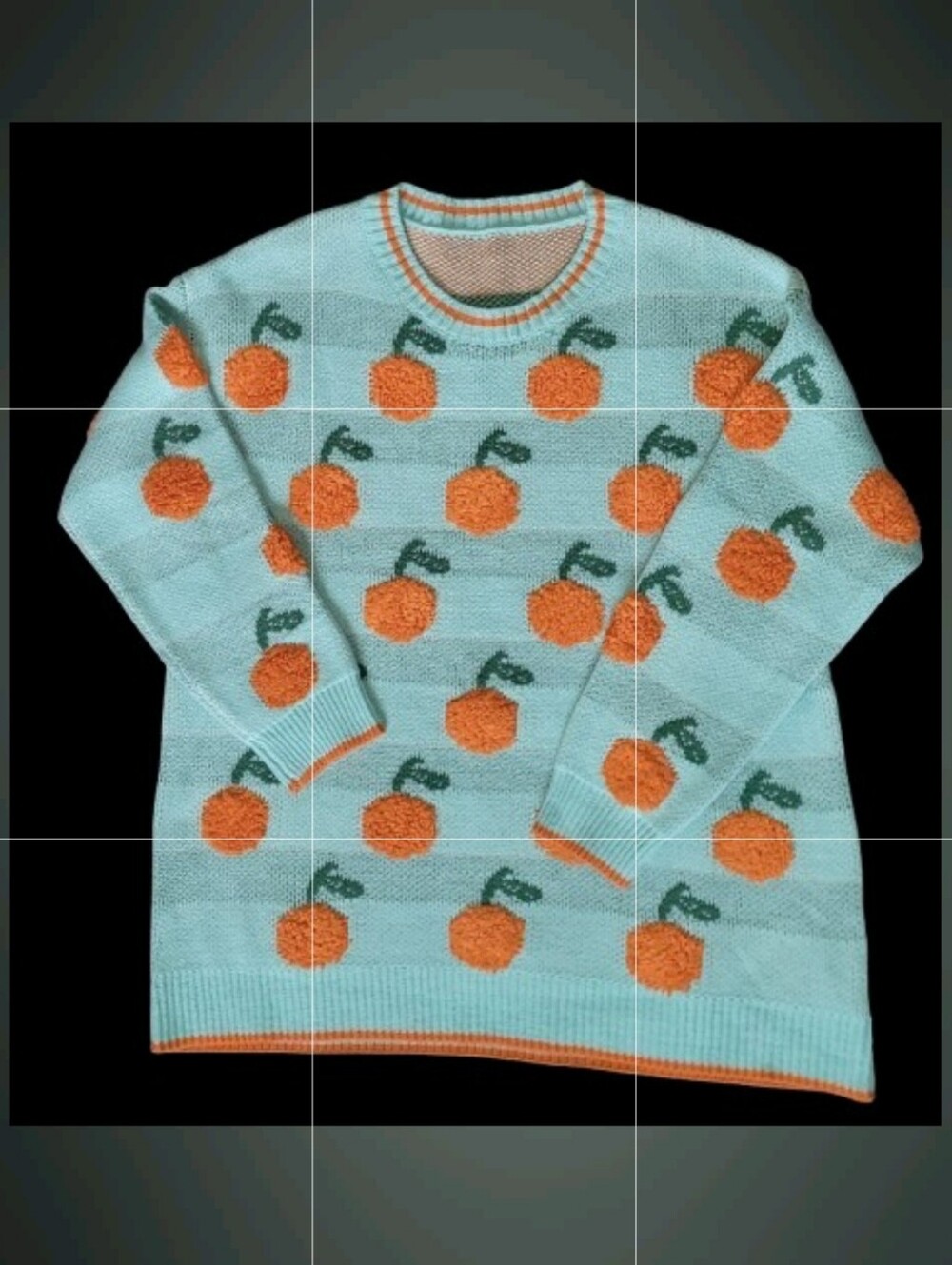 Bloomchic Sweater, Light Blue With Citrus Design, Acrylic, Contrast Egde